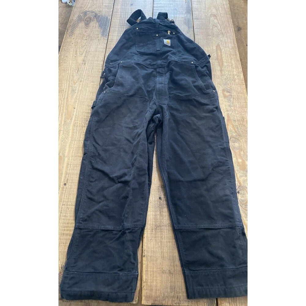 Carhartt R01 Black Double Knee Bib Overalls. Men's Size 42x30